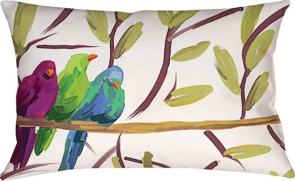 Flocked Together Birds Rectangular Multicolor Polyester Throw Pillow