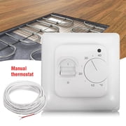 Manual Floor Heating Thermostat Temperature Controller With Sensor Cable 16A 220V Wall Mount Non-Programmable Digital Display White For Electric Underfloor System