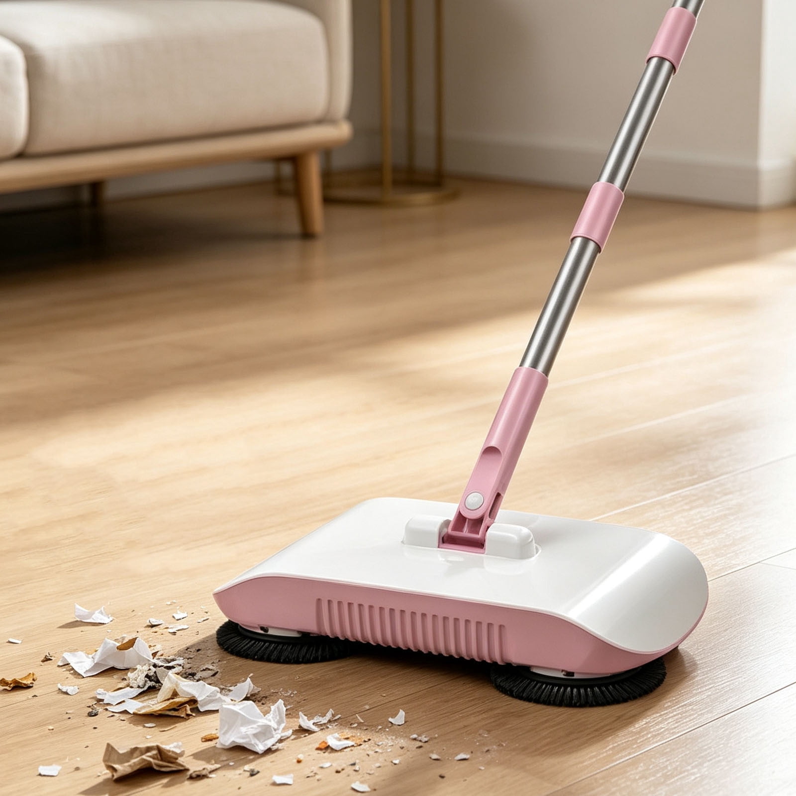 Manual Floor Sweeper with Microfiber Mop Pad, Lightweight Cordless ...