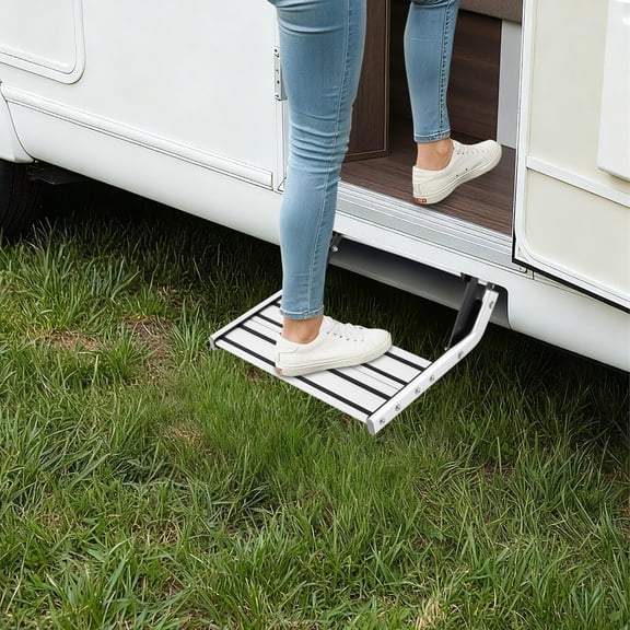Manual Foldable Single Layer Aluminum Step Platform, Max 200KG Load For RV And Camper Use, DX0299