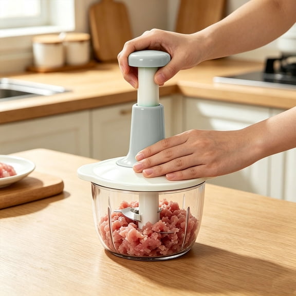 Manual Food Chopper with Container, Hand Push Express Manual Food Chopper with Container, Stainless Steel Blades Vegetable Dicer Mincer for Onion Garlic Chili Meat Nuts Herbs, Dishwasher Safe