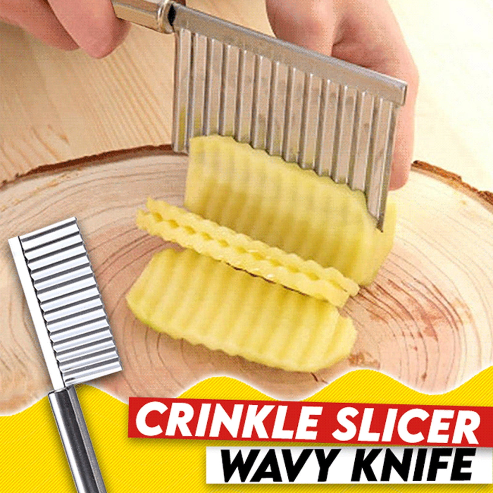 Manual Food Chopper Glass Bowl Potato Wavy Edged Tool Stainless Steel