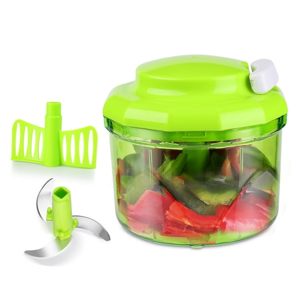 Manual Food Chopper (Large) Pull String Operated Food Processor Chopper BPA Free Slicer Shredder Mincer Blender w/ Removable Blade for Vegetable Fruits Veggies Onion Ginger Pepper Herb Cheese Home