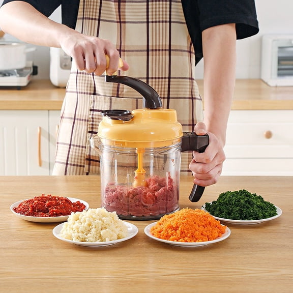 Manual Food Chopper and Meat Grinder, Hand-Cranked Multi-Functional Vegetable Dicer, Fruit Chopper, Egg Slicer, Three-Speed Plastic Kitchen Processor, Yellow