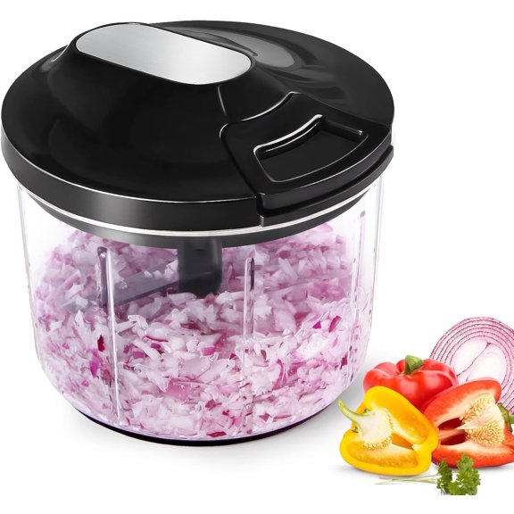 Manual Food Processor 1000ML Large Capacity Pull String Vegetable Chopper Onion Cutter for Salsa Nuts Pesto Herbs Easy to Clean Kitchen Gadget Black