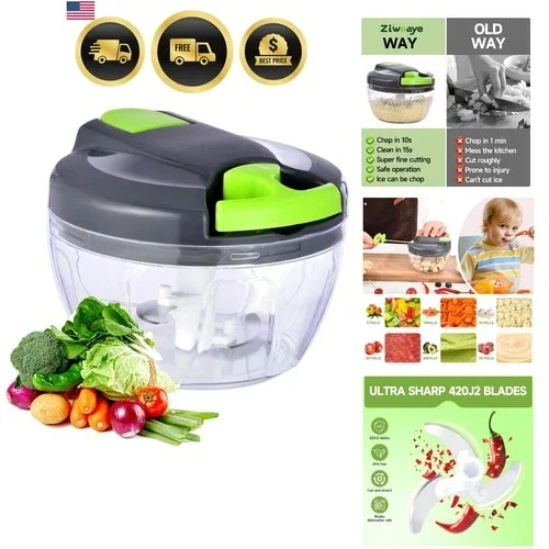 Manual Food Processor Vegetable Chopper, Portable Hand Pull String Garlic Min...