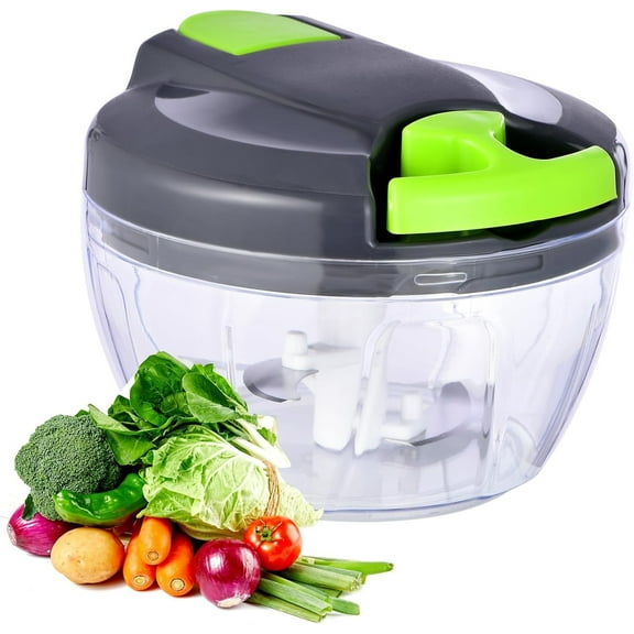 Manual Food Processor Vegetable Chopper, Portable Hand Pull String Garlic Mincer Onion Cutter for Veggies, Ginger, Fruits, Nuts, Herbs, etc., 500ml,Gray-green