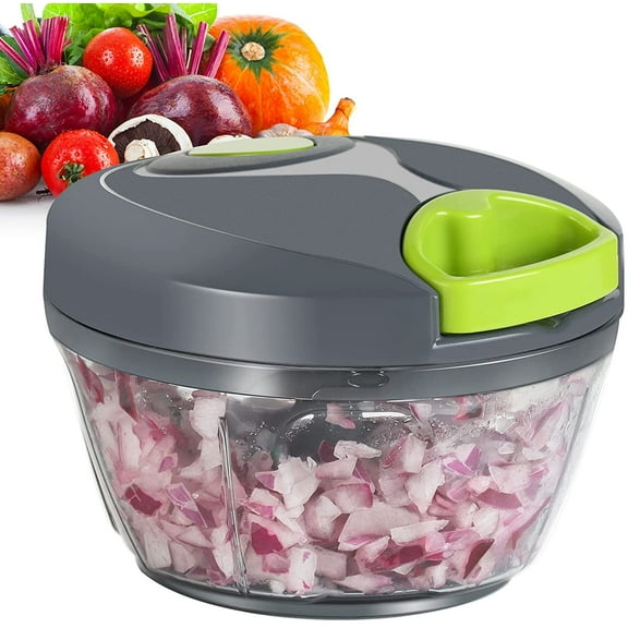 Manual Food Processor Vegetable Chopper Portable Hand Pull String Garlic Mincer Onion Cutter for Veggies Ginger Fruits Nuts Herbs etc. 500ml Grey