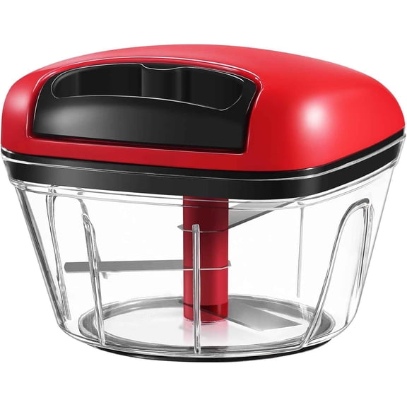 Manual Food Processor Vegetable Cutter, Pull Chopper with String, for Veggies, Fruits, Salad, Onion, Nuts, Herbs, Red