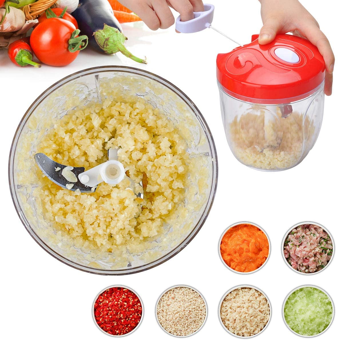 LHS Manual Food Chopper for Vegetable Fruits Nuts, Handheld Onion Chopper,  Garlic Squeezer, 500ML