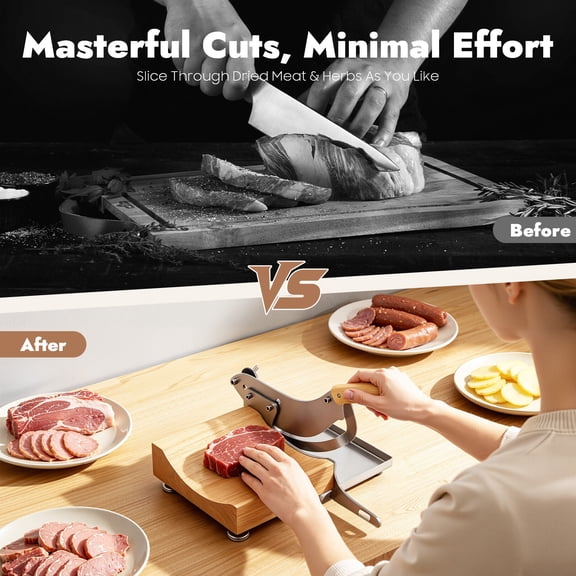 Manual Frozen Meat Slicer, Heavy Duty Chicken Cutting Machine Stainless Steel Beef Rib Fish Vegetables Meat Slicing Machine for Home Cooking BBQ