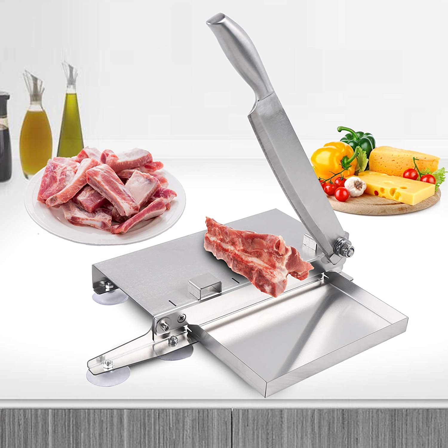 Miumaeov 16 Inch Guillotine Machine Manual Meat Bone Cutter Rib Slicer Heavy Duty Chicken Cutting Machine For Beef Goat Pig Fish Butcher Commercial Kitchen