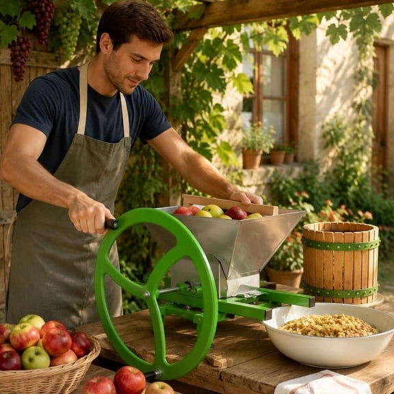 Manual Fruit Crusher, 7L Stainless Steel Apple Pulper, Hand Crank Juicer Grinder