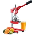 thumbnail image 1 of Manual Fruit Juicer - Commercial Grade Home Citrus Lever Squeezer for Oranges, Lemons, Limes, Grapefruits and More - Stainless Steel and Cast Iron - Non-skid Suction Cup Base - 15 Inch - Red - By..., 1 of 6