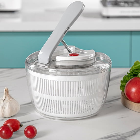 Manual Fruit Vegetable Dehydrator Press | Large Capacity Salad Spinner | One-Click Stop, Compact Storage, Plastic Black/White 21x21x15cm Kitchen Tool