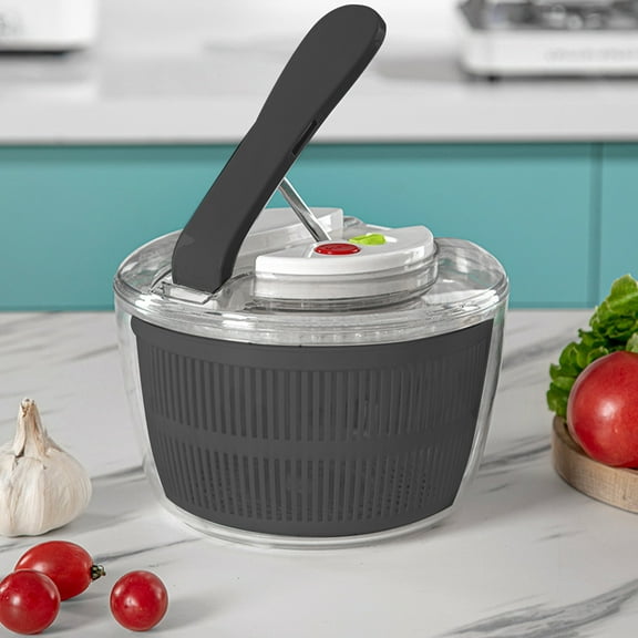 Manual Fruit Vegetable Dehydrator Press | Large Capacity Salad Spinner | One-Click Stop, Compact Storage, Plastic Black/White 21x21x15cm Kitchen Tool