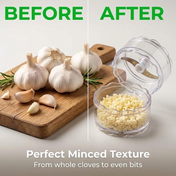 Manual Garlic Crusher, Portable Garlic Mincer and Ginger Grinder, Transparent Hand Press Kitchen Tool for Chopping Garlic Herbs Ginger and Small Ingredients, Compact Drawer Storage Gadget