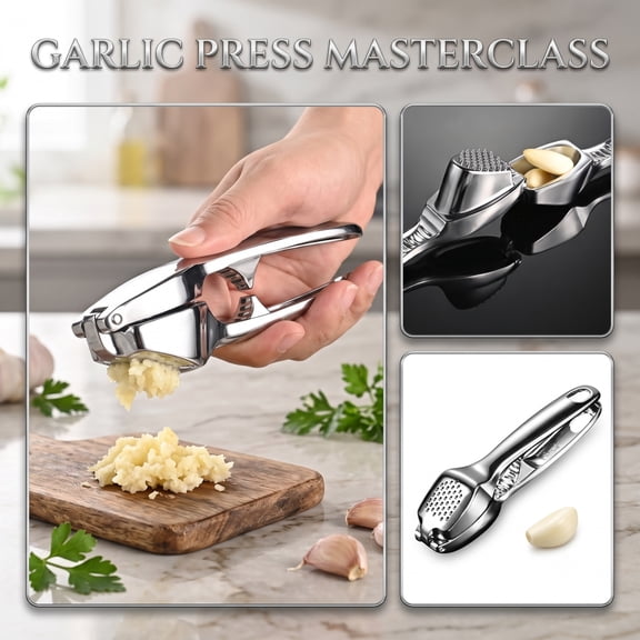 Manual Garlic Mincer, Stainless Steel Garlic Press, Garlic Crusher Stainless Steel, Ergonomic Garlic Press, Grade Non-Slip 7X1 Inch Kitchen Tool for Mincing Fresh Garlic,