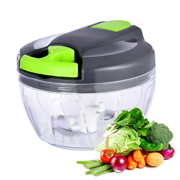 Manual Garlic Onion Chopper 500ml Hand Pull String Processor for Vegetables Fruits Nuts Herbs Salsa Pesto Camping Kitchen Tool, Gray-green