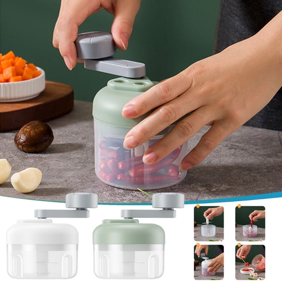 Manual Garlic Press Chopper for Garlic, Onion, Ginger and Nuts, Portable Hand Crank Kitchen Mincer with Transparent Cup