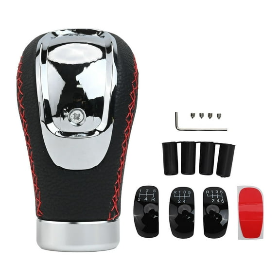 Manual Gear Shift Knob PU Leather Shifter Lever Head Fit with 3 Adapters for 5 6 Speed Cars Direct Replacement Secure Connection Sporty Style Easy Installation