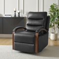 thumbnail image 1 of Manual Genuine Leather Recliner Chair 360-Degree Swivel Rocking Metal Base for Living Room Black, 1 of 9