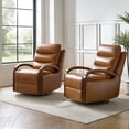 thumbnail image 1 of Manual Genuine Leather Recliner Chairs 360-Degree Swivel Rocking Metal Base Set of 2 for Living Room Camel, 1 of 9