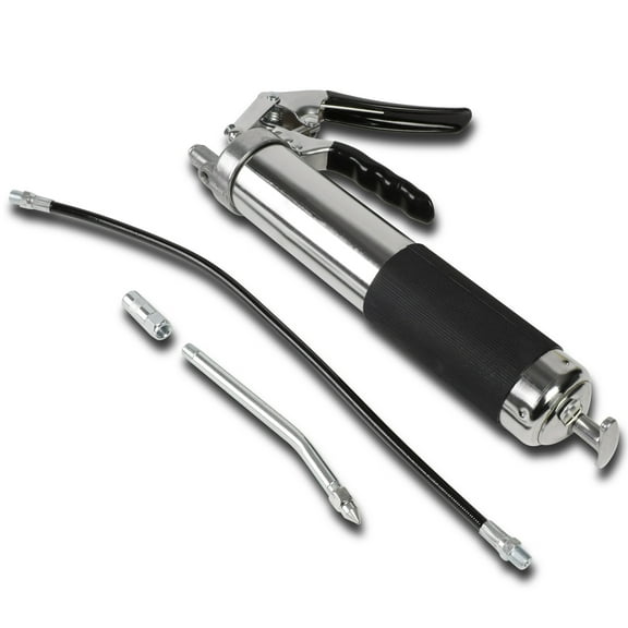 Manual Grease Gun – 17 in., Handheld Grease Hose w/ Flexible Hose Pistol Grip, Solid Steel Fittings