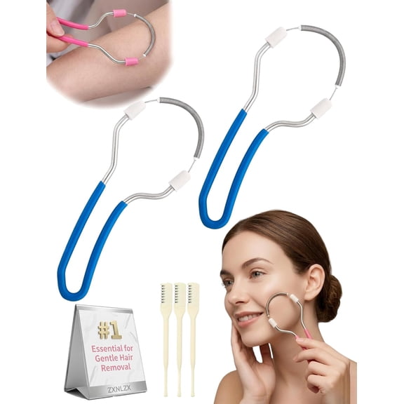Manual Hair Removal Tool, Facial Hair Remover Spring Epilator for Women and Men Precision Peach Fuzz Remover for Chin Upper Lip Neck and Cheeks, Gentle and Non-Irritating for Home (Blue 2pc)