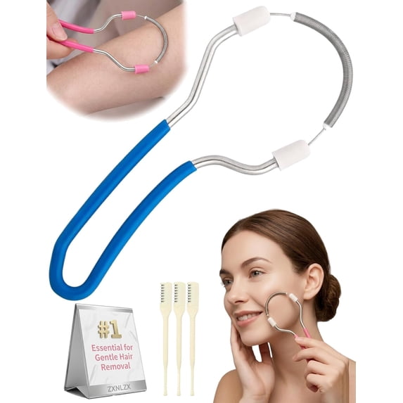 Manual Hair Removal Tool, Facial Hair Remover Spring Epilator for Women and Men Precision Peach Fuzz Remover for Chin Upper Lip Neck and Cheeks, Gentle and Non-Irritating for Home (Blue)