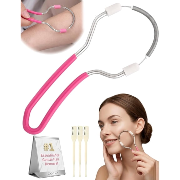 Manual Hair Removal Tool, Facial Hair Remover Spring Epilator for Women and Men Precision Peach Fuzz Remover for Chin Upper Lip Neck and Cheeks, Gentle and Non-Irritating for Home (Pink)