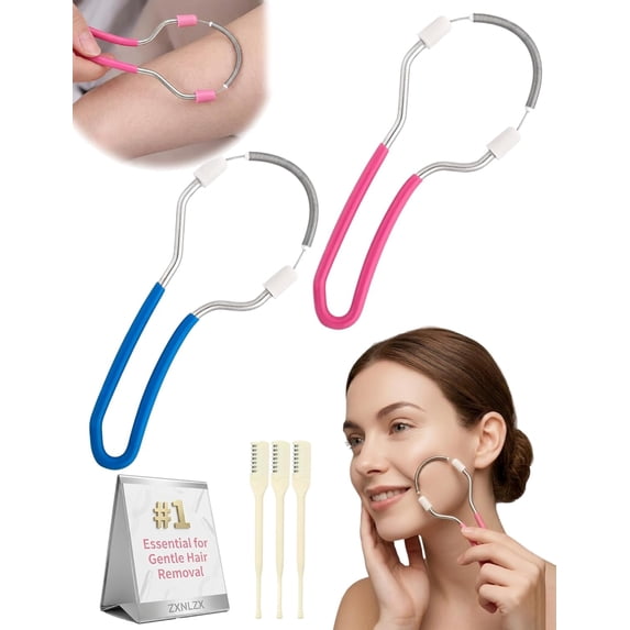 Manual Hair Removal Tool, Facial Hair Remover Spring Epilator for Women and Men Precision Peach Fuzz Remover for Chin Upper Lip Neck and Cheeks, Gentle and Non-Irritating for Home (Pink Blue)