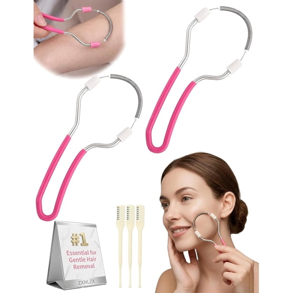 Manual Hair Removal Tool, Facial Hair Remover Spring Epilator for Women and Men Precision Peach Fuzz Remover for Chin Upper Lip Neck and Cheeks, Gentle and Non-Irritating for Home (Pink 2pc)