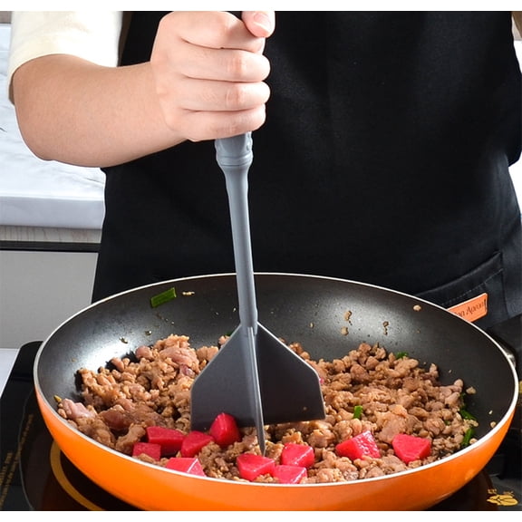 Manual Hamburger Meat Chopper Stirrer, Handheld Mixing & Cutting Tool for Ground Beef, Vegetable, Sauce, and Mashed Potato, Heavy-Duty Kitchen Masher for Nonstick Cookware