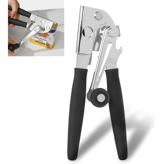 Manual Hand-Crank Commercial Heavy-Duty 2-in-1 Bottle Cap Can Opener with Ergonomic Rubber Grip - Friendly for Seniors