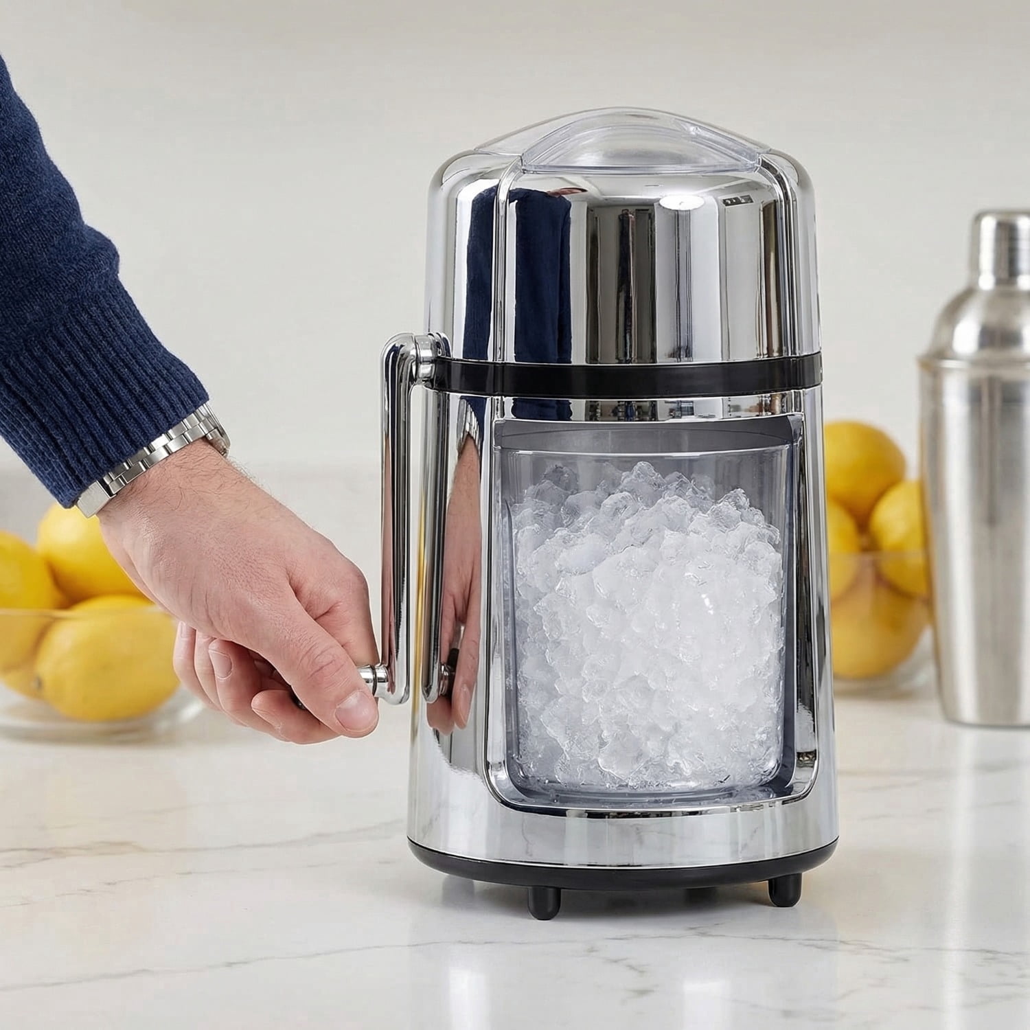 Manual Hand Crank Ice Crusher, Heavy-Duty Zinc Alloy Shaved Ice Machine with Stainless Steel Blades, Non-Slip Base Design, Portable Ice Grinder for Cocktails, Snow Cones and Cold Desserts