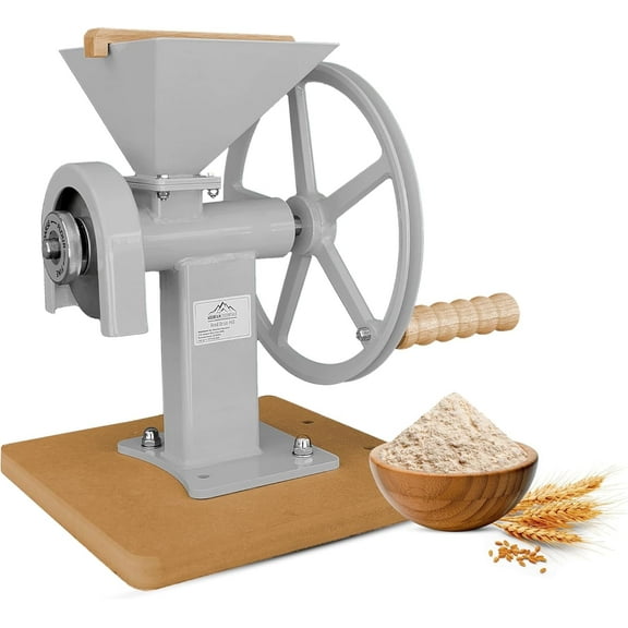 Manual Hand Grain Mill Matte Silver | Heavy-Duty Hand Operated Food Grinder for Wheat, Corn, Coffee Beans, Rice & Dry Grains | Hand Crank Kitchen Flour Mill for Home, Camping, Survival & Everyday Use