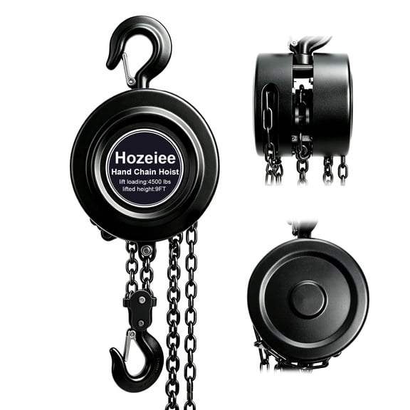 Manual Hand Lift Steel Chain Block Hand Chain Hoist 4500lbs Capacity 9ft Chain and 2 Heavy Duty Hooks, Manual Chain Fall for Warehouse Building Automotive Machinery
