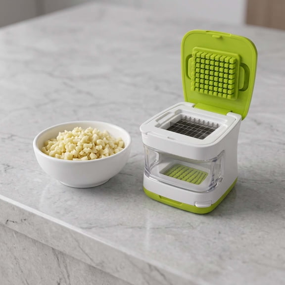 Manual Hand Press Garlic Dicer, Mini Plastic Garlic Mincer with Stainless Steel Blade, Clear Removable Storage Container, Garlic Chopper Tool, for Home Kitchen BBQ Cooking, 1Pc