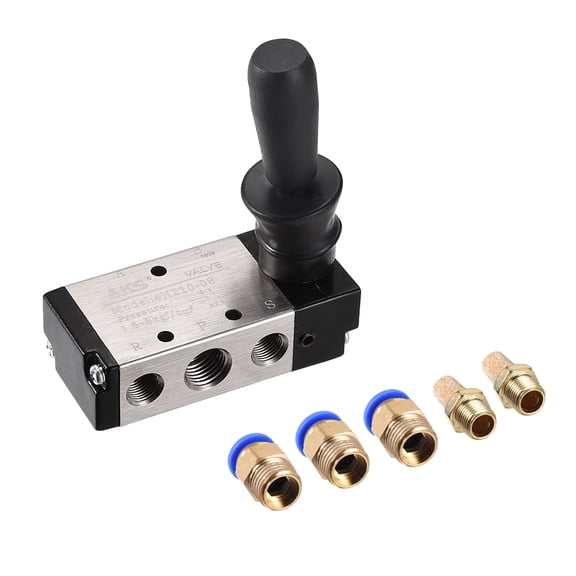Manual Hand Pull Solenoid Valve 2Position 5 Way 1/4PT Air Hand Lever Operated Valve with Connect Fitting Exhaust Muffler