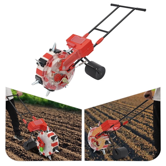 Manual Hand Push Seeder, Adjustable Depth Sowing Machine with Large Seed Box, Labor-saving Farm Seeding Tool for Corn Soybean Peanut Planting