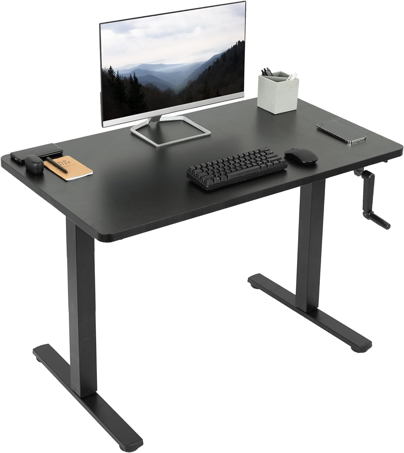 Manual Height Adjustable 43 X 24 Inch Stand Up Desk, Black Solid One ...