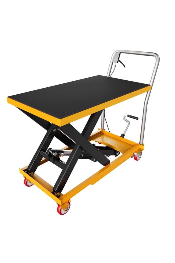 Manual Hydraulic Lift Table Cart – 500 lbs Capacity, 11-28.5" Lifting Height, Single Scissor, Non-Slip Surface, Lockable Wheels Yellow & Black, 500lbs | 28.5" Lift | Yellow+Black