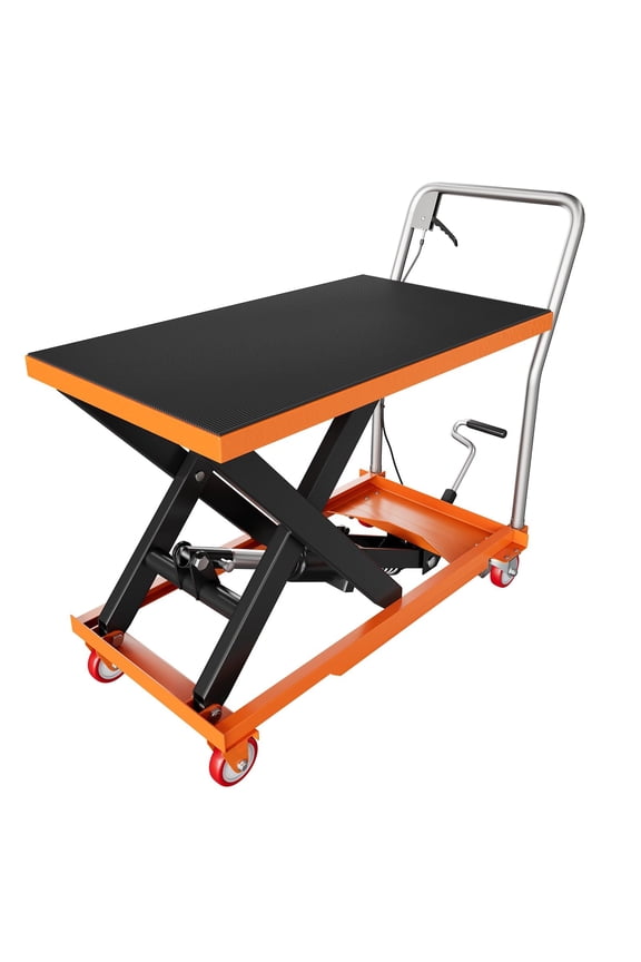 Manual Hydraulic Lift Table Cart – 500 lbs Capacity, 28.5" Max Height, Scissor Lift, Non-Slip Pad, Locking Swivel Casters,Orange+Black, 500lbs | 28.5" Lift | Orange+Black