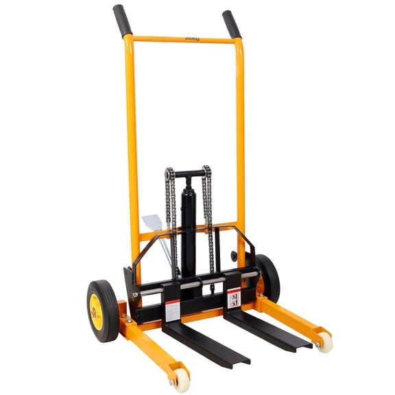 Manual Hydraulic Pallet Stacker, 440 LBS Load Capacity, Max Lift Height 35.5 Inch, Adjustable Forks 4 Wheels Steel Warehouse Material Lift Truck Dolly, Yellow