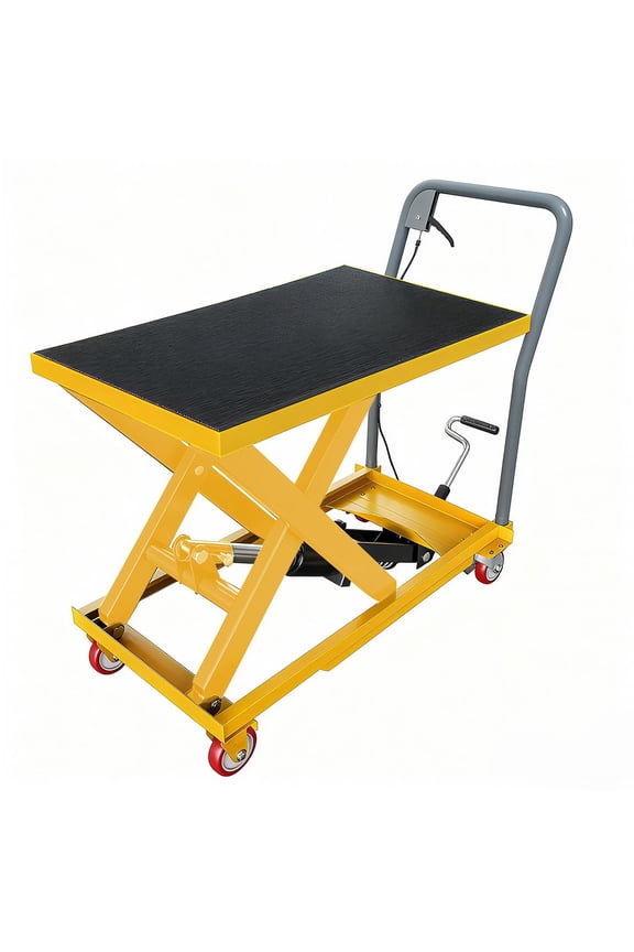 Manual Hydraulic Scissor Lift Table Cart – 500 lbs Capacity, Adjustable Height to 28.5", Thick Steel Platform, Rust-Resistant, Non-Slip Pad Yellow, 500lbs | 28.5" Lift | Yellow, Includes Gloves