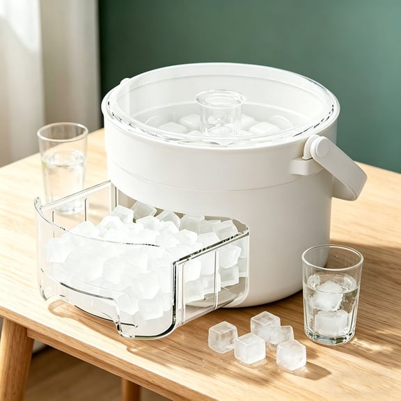 Manual Ice Cube Maker Bucket Large Capacity Ice Mold Bin with Pull-Out Ice Storage Drawer Quick Release Ice Making Gadgets for Kitchen Countertop Bar Dorm Party Summer Drinks