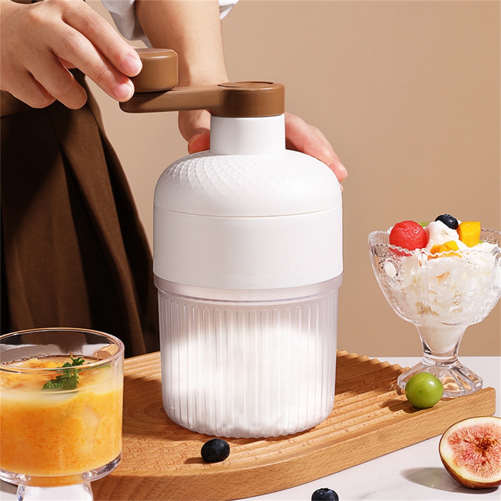 Manual Ice Shaver Machine, Portable Hand Crank Ice Crusher for Home Use, Snow Cone Slushie Maker with Ice Molds Kitchen Tool