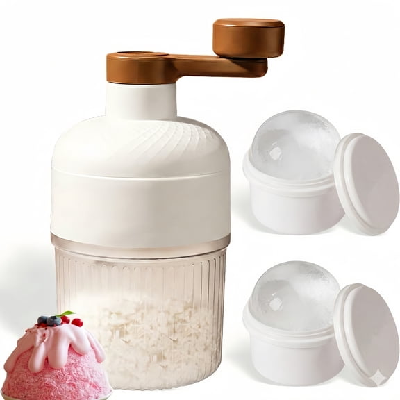 Manual Ice Shaver Machine - Portable Hand Crank Snow Cone Maker & Ice Crusher with 2 Free Ice Molds - DIY Slushies & Cocktails for Home, Camping, and Kids (White)