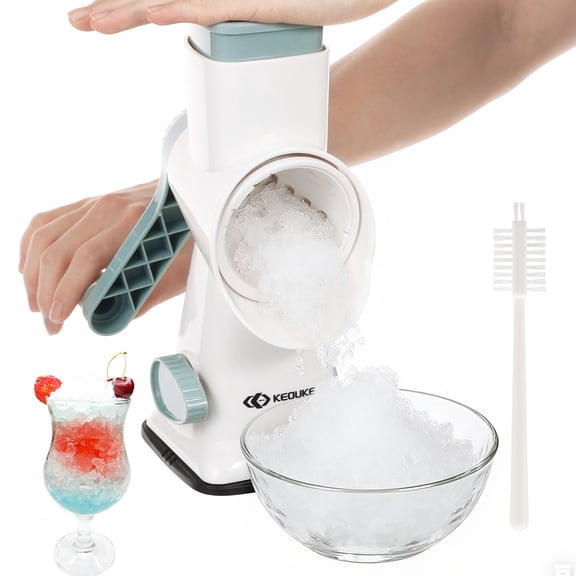 Manual Ice Shaver Rotary Ice Shaver White Stainless Steel Blade Quick Labor Saving Handle Safe Stable Suction Base Home Using Snow Cone Machine for Various Ice Cube